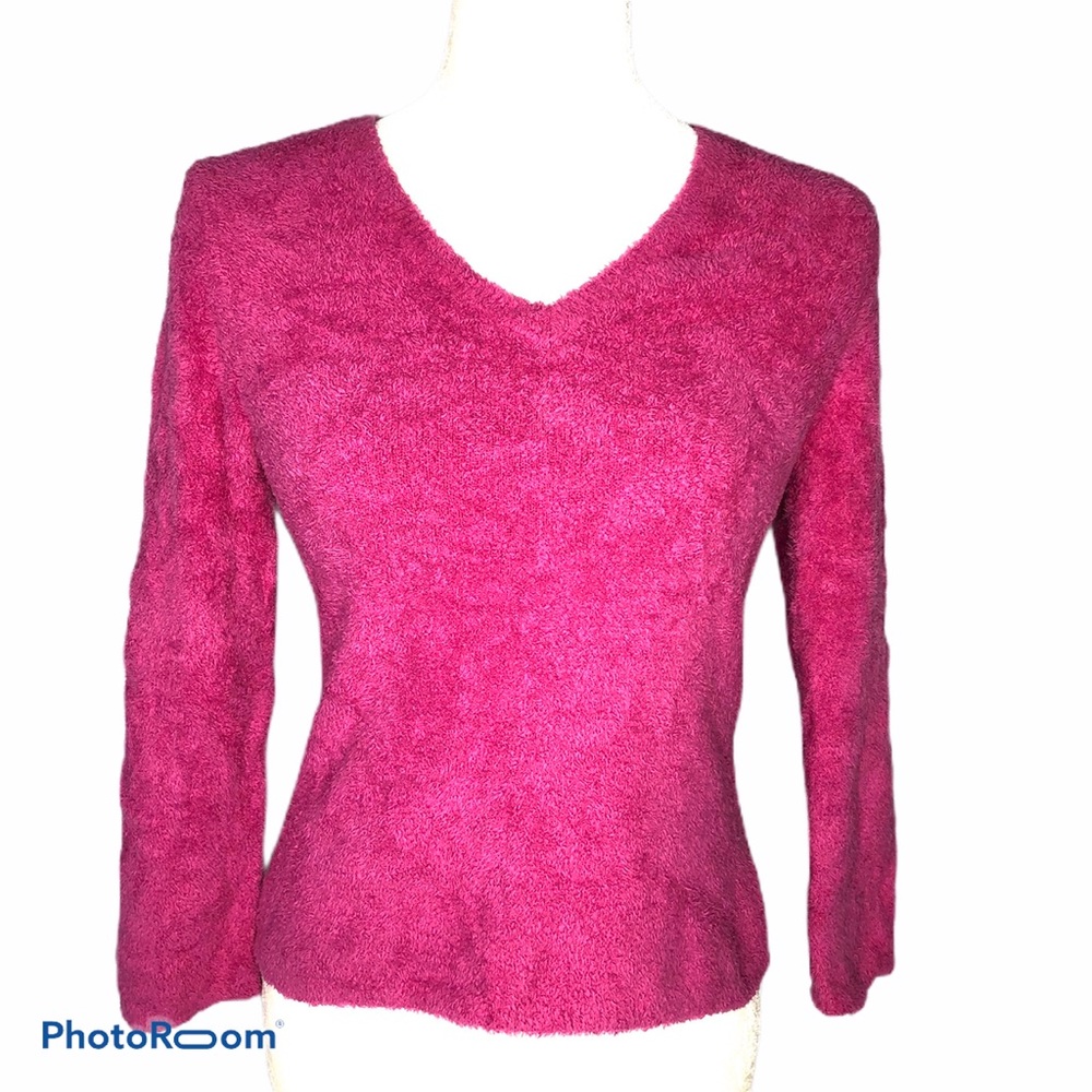 Shu Shu Dark Pink Form Fitting Soft Fuzzy Sweater